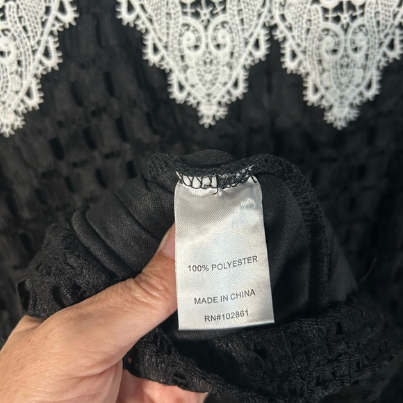 Adore Black And White XL Lace Mesh Crochet Chunky Knit Shift Tank Dress Cocktail - Picture 7 of 7